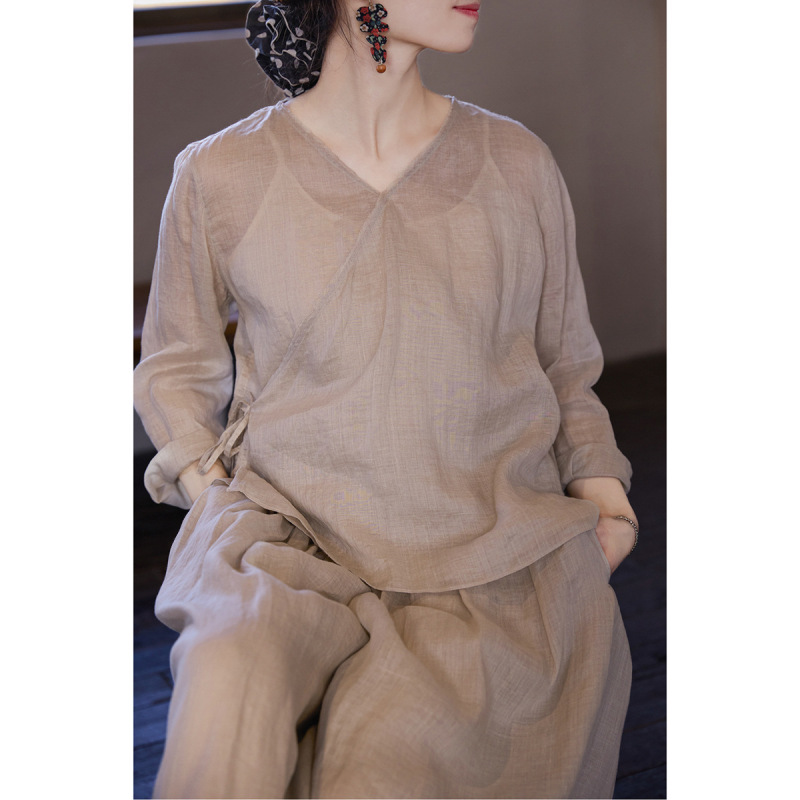 [Folk Art] Summer Smoke Color Ramie Zen Light Soft Breathable Hazy Small Cardigan Shirt