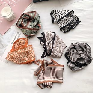 New versatile retro small silk scarf French floral headband decorative scarf thin temperament long tie bag streamer for women