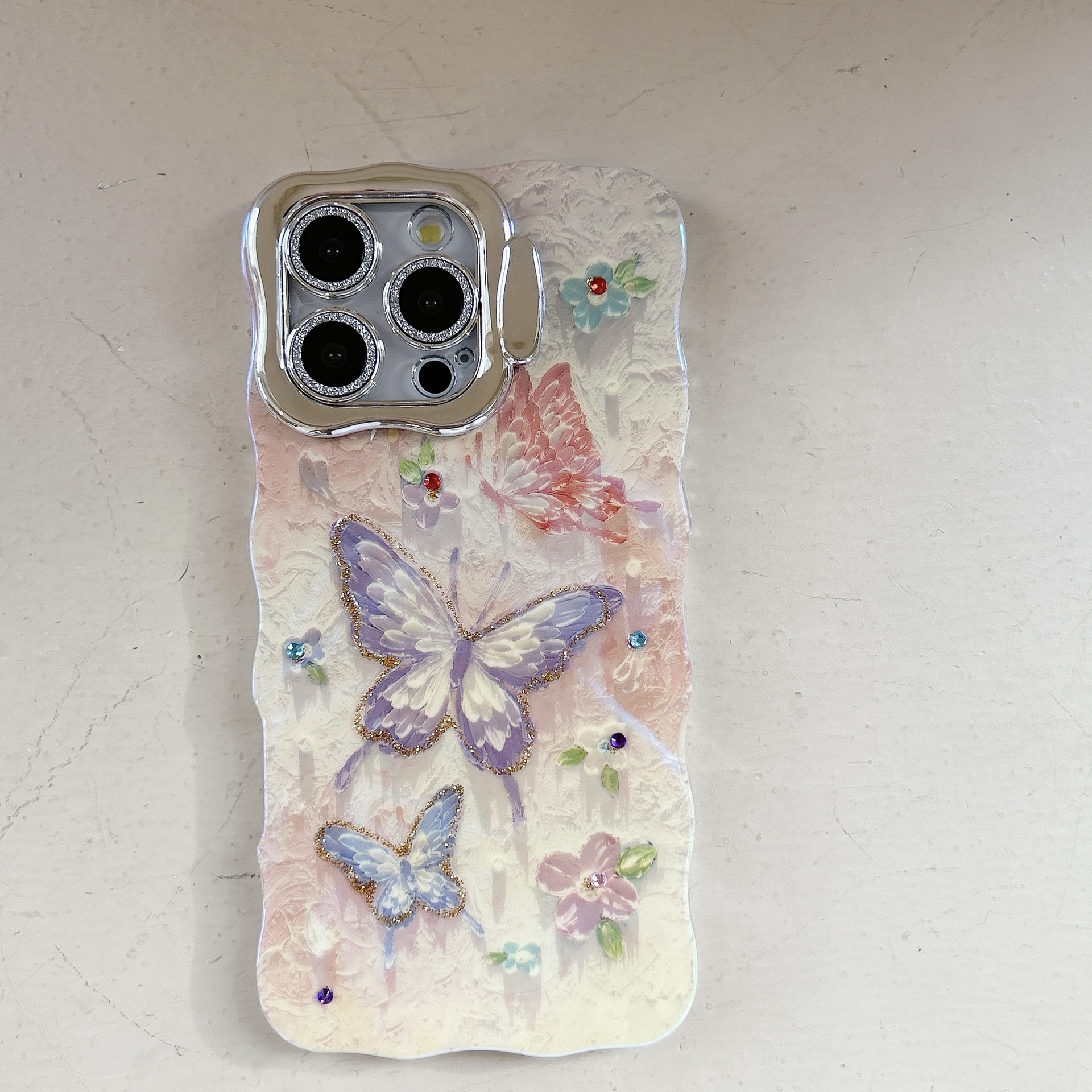 Dream Painting Painting Butterfly Adecuado para Apple 16ProMax Funda para teléfono 15/14 Personalidad 15Pro Soporte de lente 13 Mujer