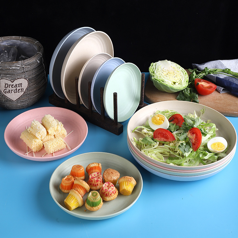 Plate Household Wheat Straw Dish Round Plastic Fruit Plate High-value Thickeneded Dumpling Plate Dish Wholesale