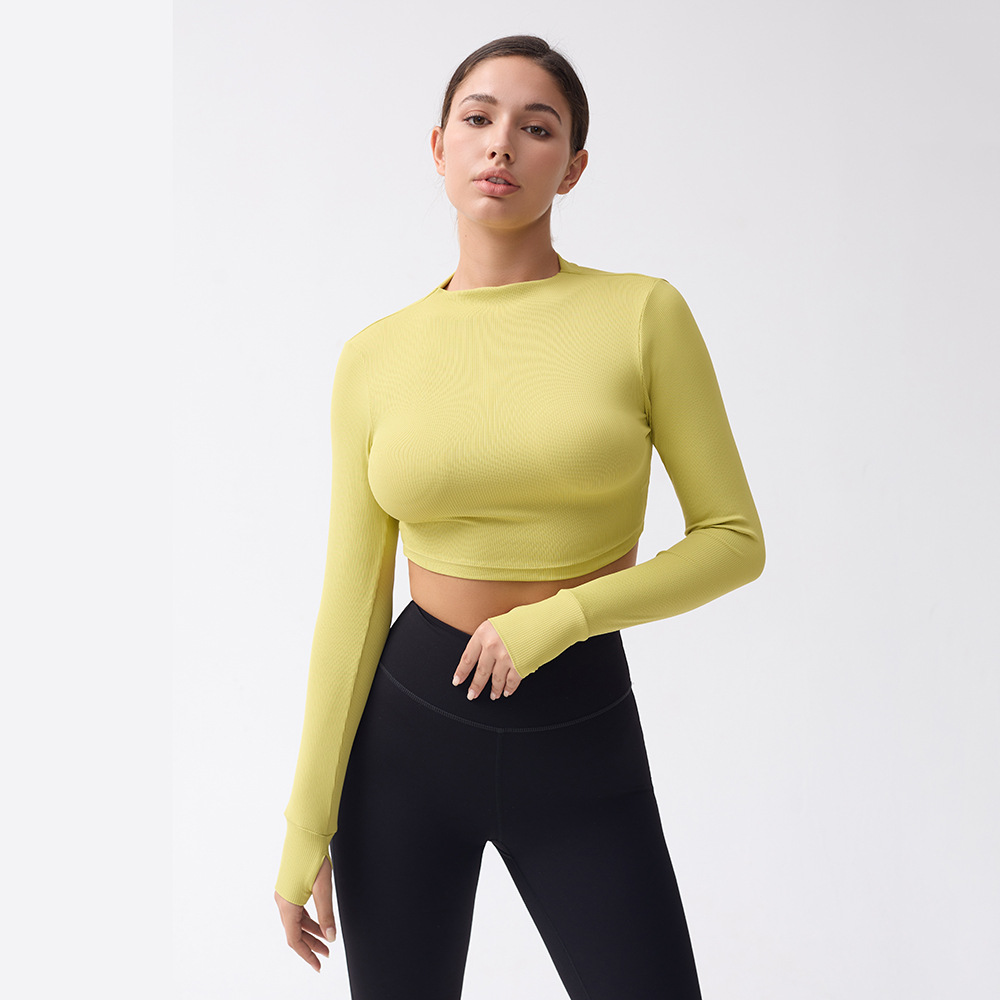 Women's sports short long-sleeved T-shirt breathable yoga clothes Fitness women Pilates quick-drying tights sports top