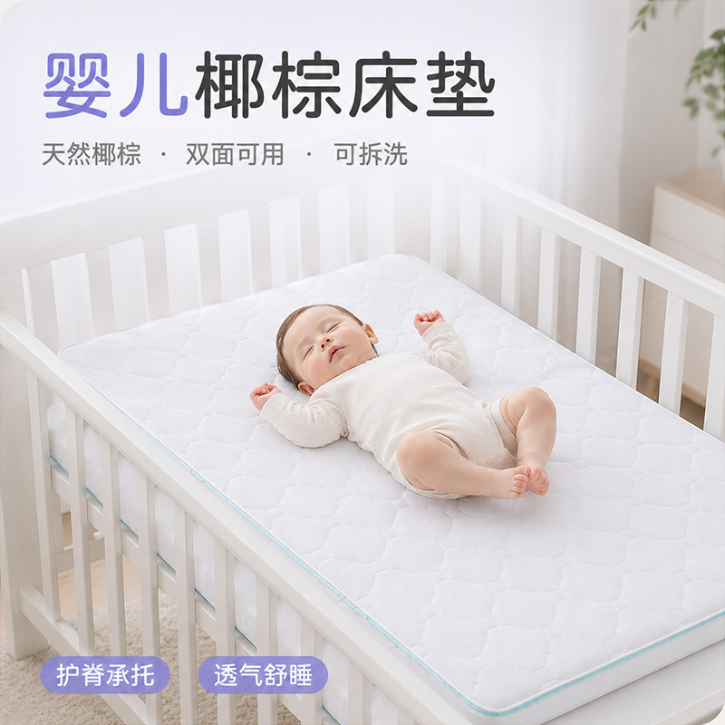New A-class eco-friendly coconut palm mattress, specially designed for babies, removable and washable, newborn spine-protecting, breathable baby coconut palm mattress
