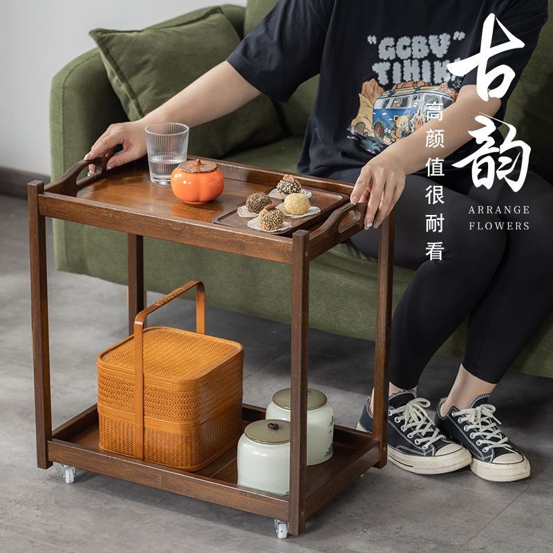 Salón de estar móvil con ruedas de almacenamiento carro pequeño sofá lado de mesa de té de alquiler de casa de cabecera de cama red estante de almacenamiento