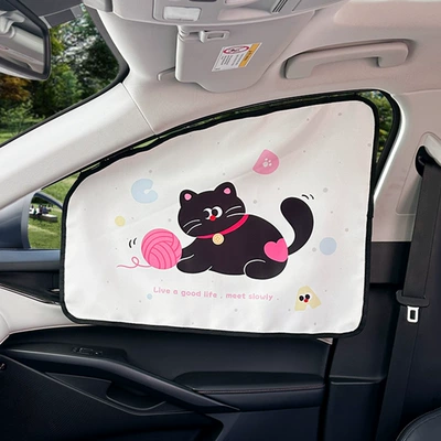 Cartoon Cat Car Sunshade Car curtains - track-curtain-passenger-black-cat
