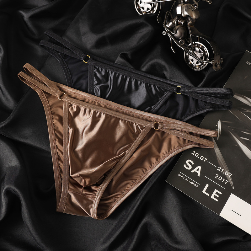 Men's Satin Briefs, Mid-Low Waist, Breathable, Sexy Ice Silk Underwear, Men's High-Gloss Imitation Silk Briefs