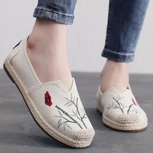 Cross-border Chinese Style Bamboo Old Beijing Cloth Shoes Women's Slip-on Shoes Breathable Soft Bottom New Fisherman Shoes for Women