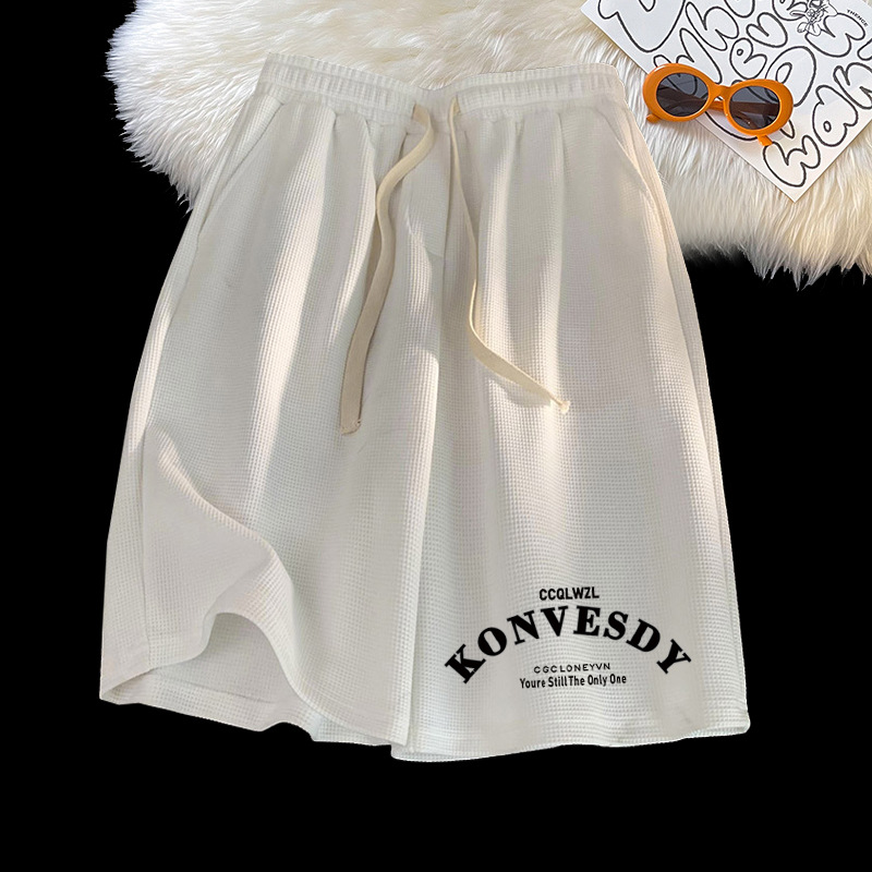 [Venta al por mayor] pantalones cortos de waffle de verano Pantalones cortos rectos sueltos ocasionales de los hombres pantalones cortos de marca de moda de las mujeres