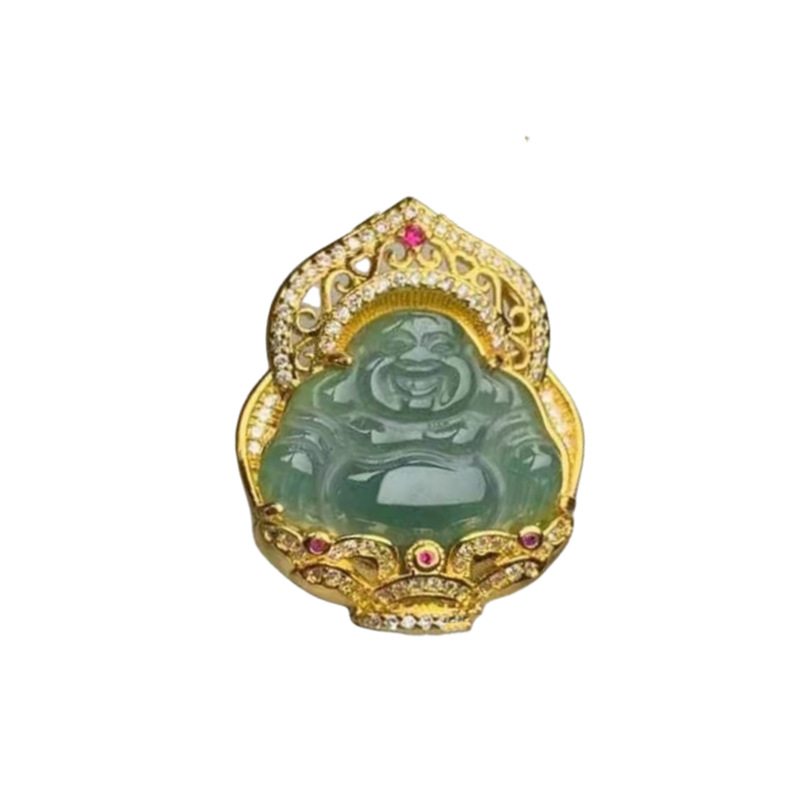 ZOU LIUXI 자연 옥 연꽃 거대한 부처 펜던트 구리 세트 새로운 중국 스타일 액세서리 GUOFENG MAITREYA 펜던트
