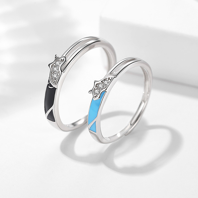 Plata esterlina s925 animal unicornio pareja anillo nicho estilo japonés y coreano diseño creativo anillo abierto boca par