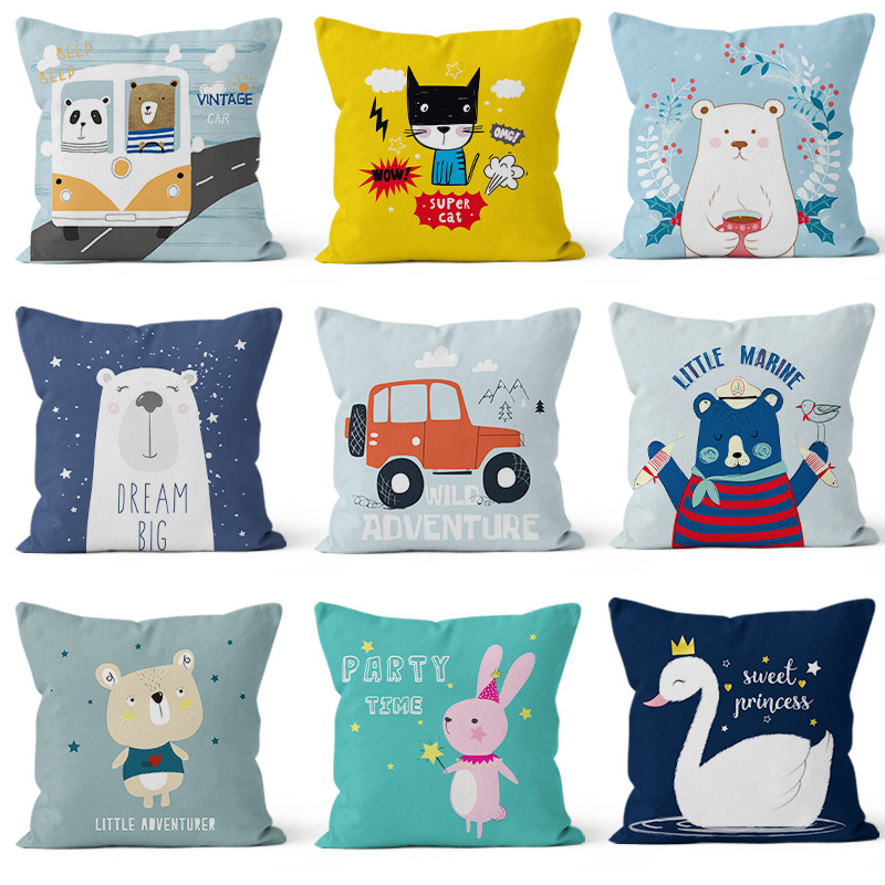 Ilustración pintada a mano animal lindo almohada ins fresco hogar almohada decorativa simple almohada coche cojín
