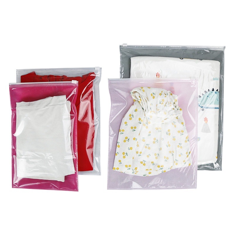 Bolsa de ropa de mujer al por mayor plana no tejida transparente bolsa de cremallera ropa interior calcetines bolsa de embalaje logotipo impreso