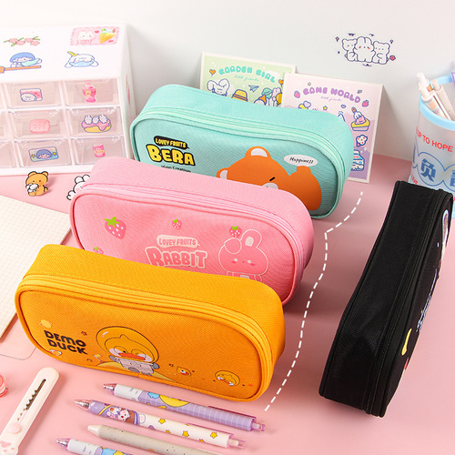 Creative student pencil bag with large capacity, cartoon cute stationery storage pencil bag, Oxford cloth multi-functional pencil case