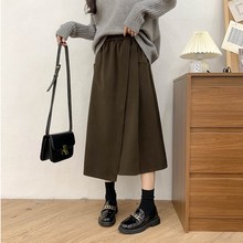 拼接半身裙女秋冬新款垂感中长设计感高腰拼接a字显瘦通勤裙子