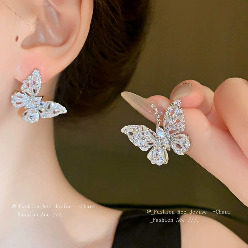 Earrings with zircon, bright catchy style