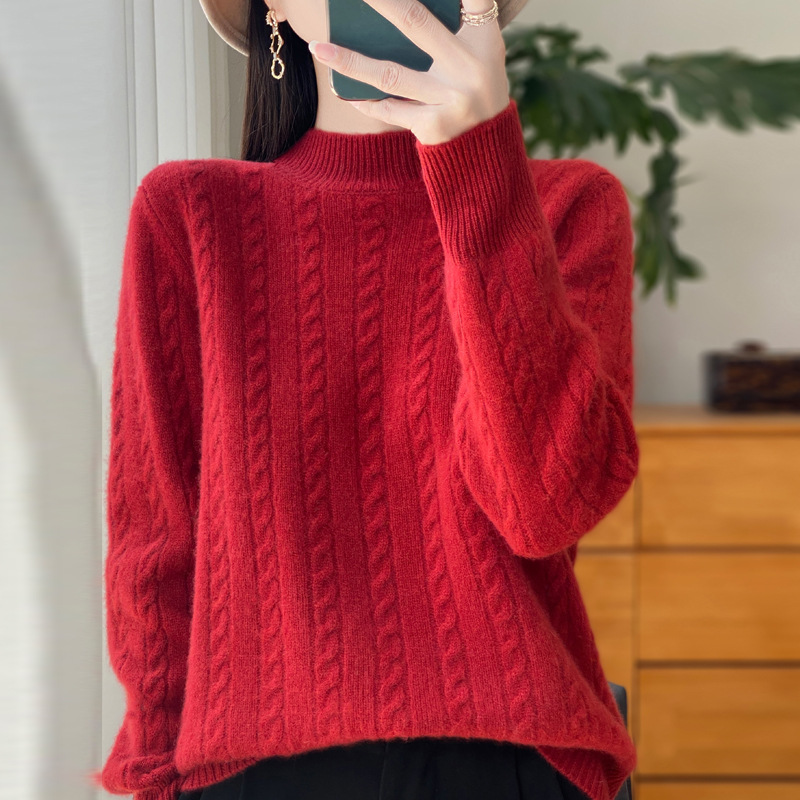 Retro woolen demi-season warm long-sleeve