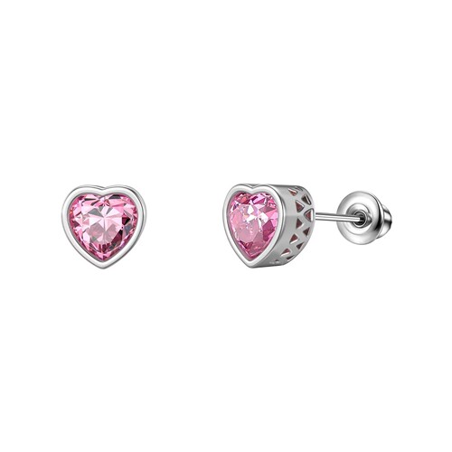 Elegant Pink Diamond Accents Earrings, Simple Pearl Earrings, New Small Stud Earrings with Diamond Accents, Pierced Jewelry