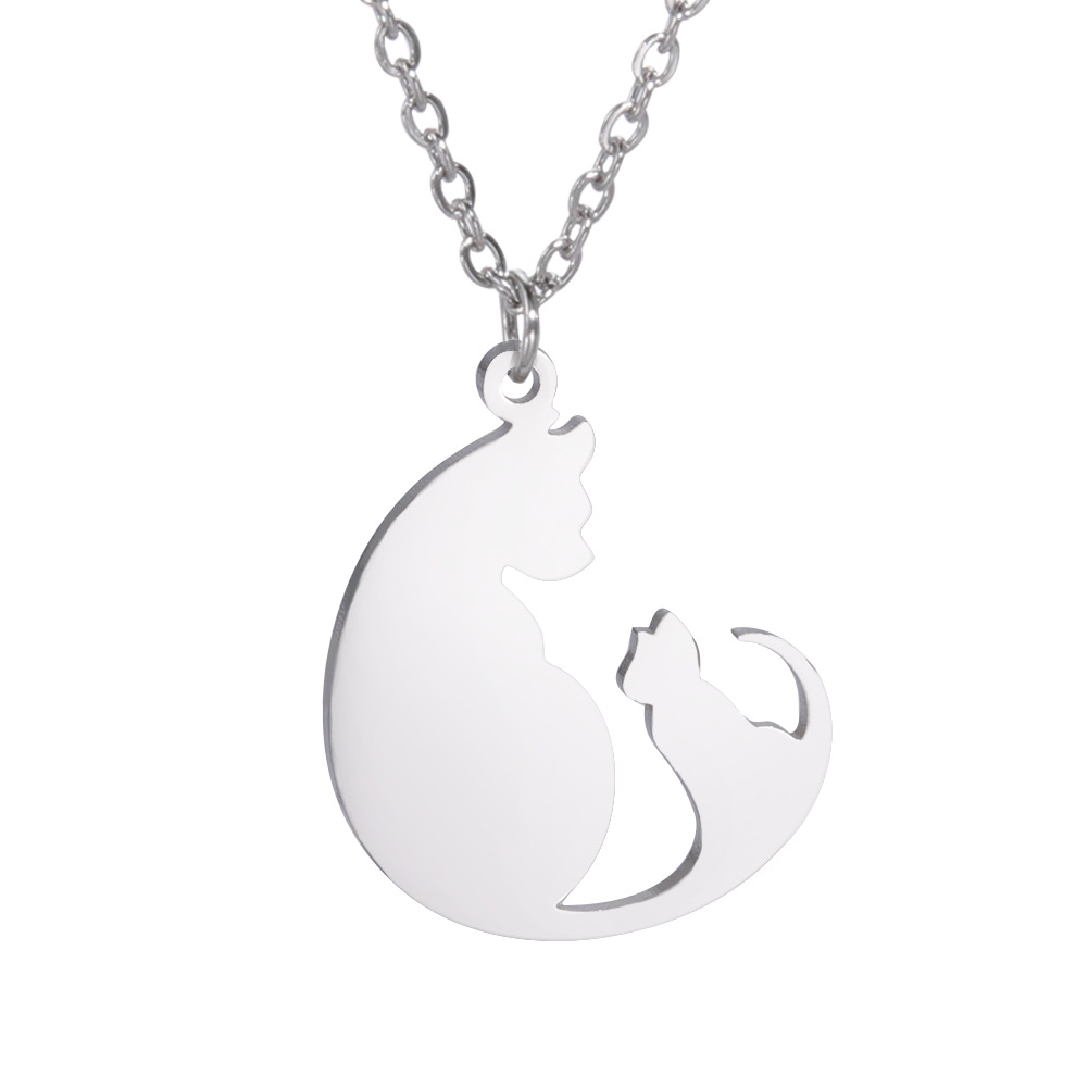 Halskæde med kattevedhæng i rustfrit stål til kvinder gave_voghion.com