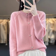 日本と韓国スタイルの無地ニットカーディガン女性のための怠惰なスタイルラウンドネックスターボタンニットセーターベースジャケットファッショナブルで多用途