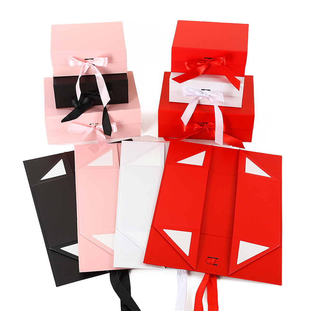 Caja plegable rosa de Amazon al por mayor caja de embalaje de color sólido con logotipo Caja de regalo de absorción magnética del día de San Valentín