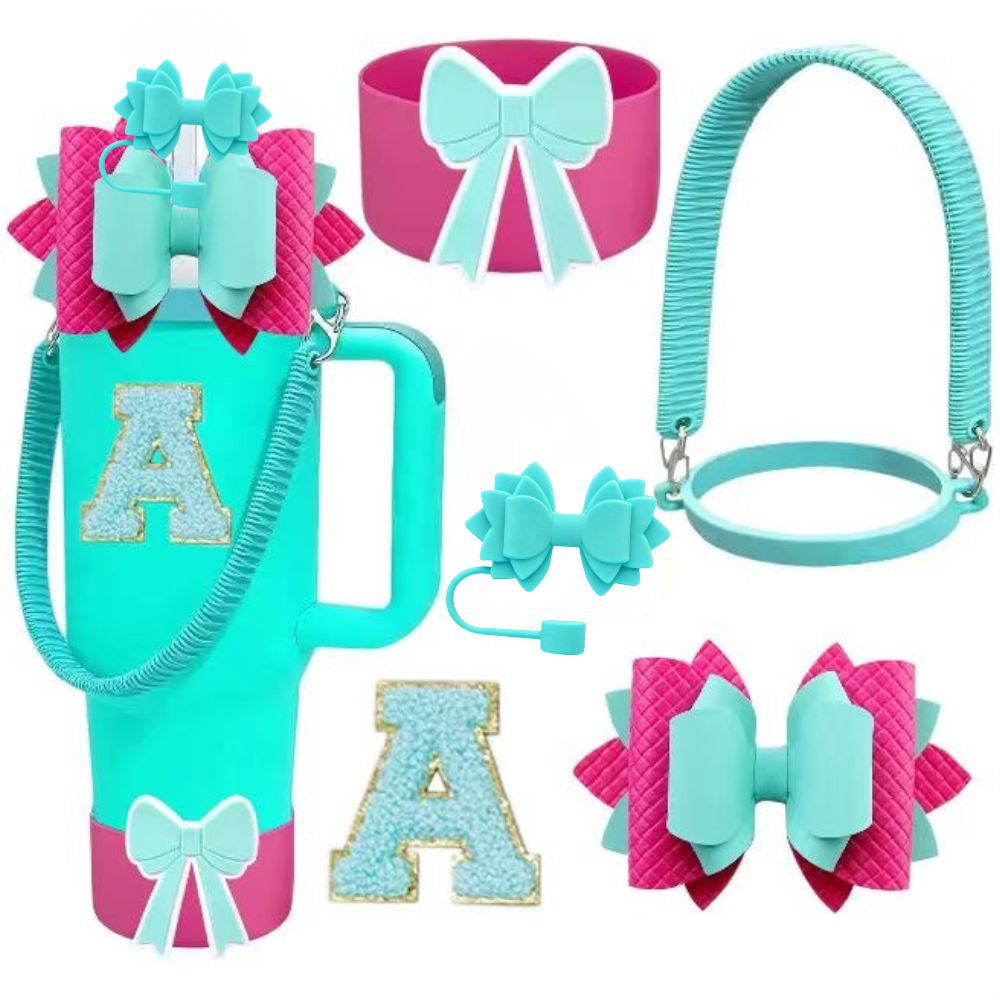 Accesorios de taza Stanley colgante de cuerda de mano flor de silicona gorra de paja de peluche colgante de taza cadena de taza de color cubierta de taza