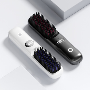 Cross-Border New Hair Straightening Comb Rechargeable Ceramic Heated Negative Ion Comb Portable Wireless Hair Straightening Comb Styling Straight Curling Comb