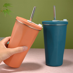 新款304不鏽鋼保溫杯 噴塑便攜車載隨行杯保冷高顏值吸管咖啡杯