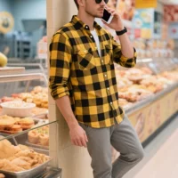 2025 Новая фланелевая рубашка с капюшоном в клетку Amazon, повседневная рубашка европейского и американского размера с двумя карманами и длинным рукавом для мужчин