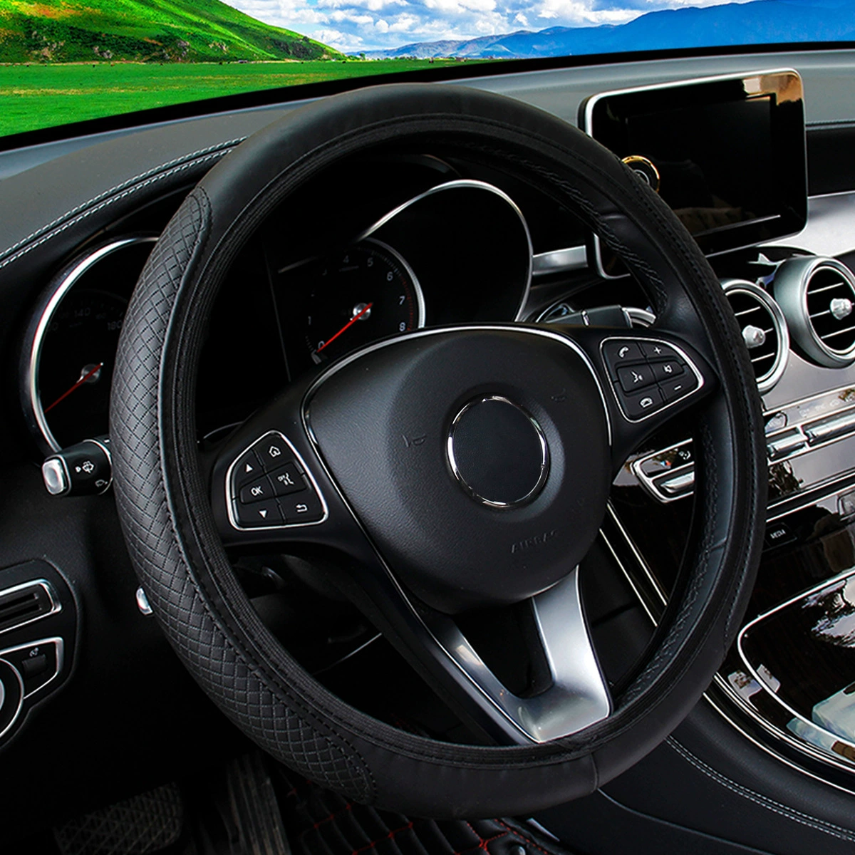 Кожаный стерео тиснение для комфорта мягкий салон автомобиля без внутреннего кольца втулка рулевого колеса подходит для женщин 14,5-15 дюймов