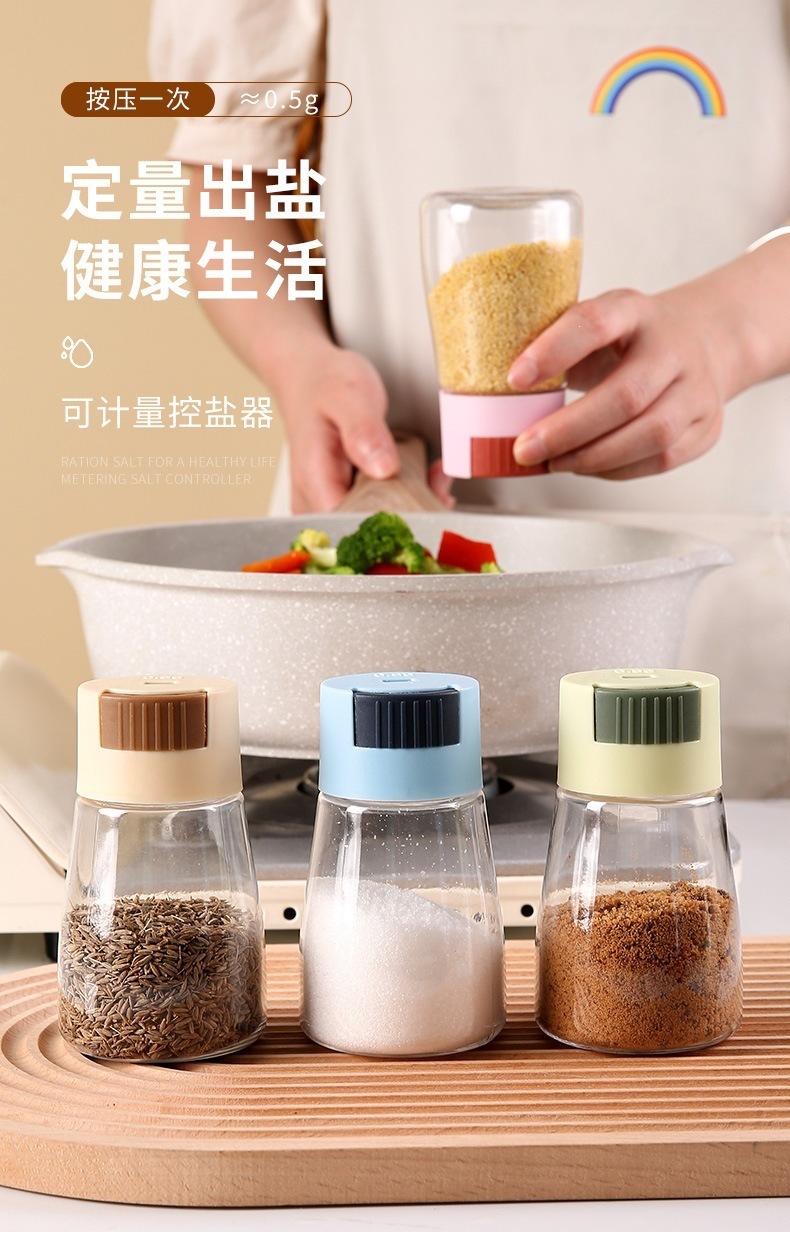 Press-Dispense Salt Seasoning Jar Pink Hexagonal Sealed Kitchen Condiment Bottle for Home Cooking overview