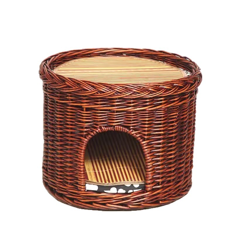 Nido de gato de caña caliente felino de cuatro estaciones desmontable general casa de gato villa pequeña perro de casa de gato felino de sauce estera