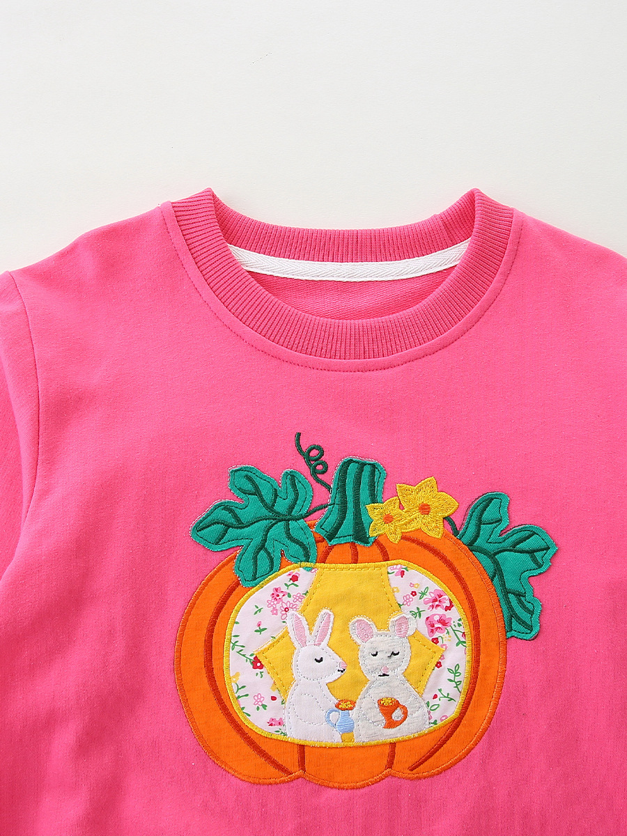 Otoño nuevo suéter para niñas estilo europeo y americano bordado de Halloween suéter para niños de manga larga de algodón de punto cuello redondo top para niños