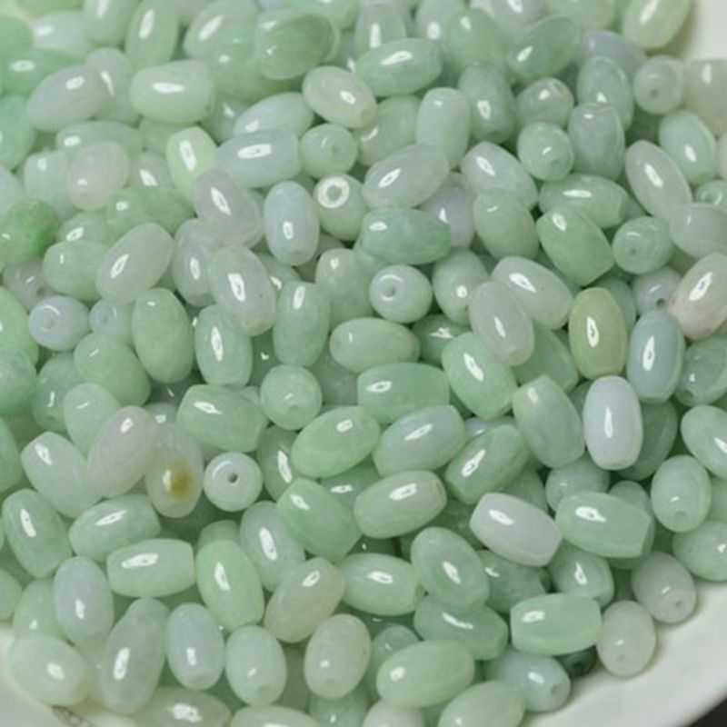 天然缅甸翡翠a货散珠米珠手链项链 绿白色转运珠 路路通diy配件