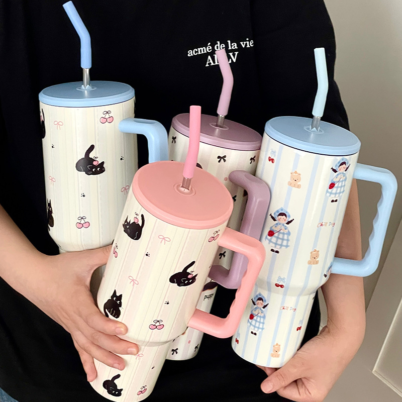 Taza termo de dibujos animados Big Mac de verano de alto valor y gran capacidad para estudiantes masculinos y femeninos Taza de hielo con mango frío