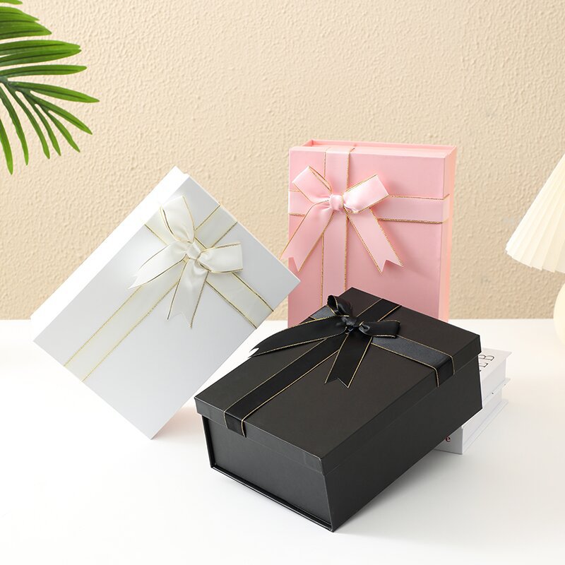 Tapa plegable caja de regalo cinta arco zapato grande y ropa caja de regalo de una pieza CAJA PLEGABLE caja de regalo negro