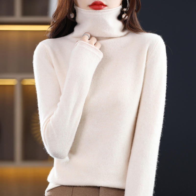 Pile Collar100 Wool Sweater Women Autumn And Winter Loose High Collar Knitted Wool Bottoming Shirt Korean Version Sweater