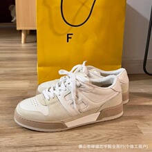 高版本F家match麂皮板鞋女平底系带拼接真皮小白鞋男女同款德训鞋