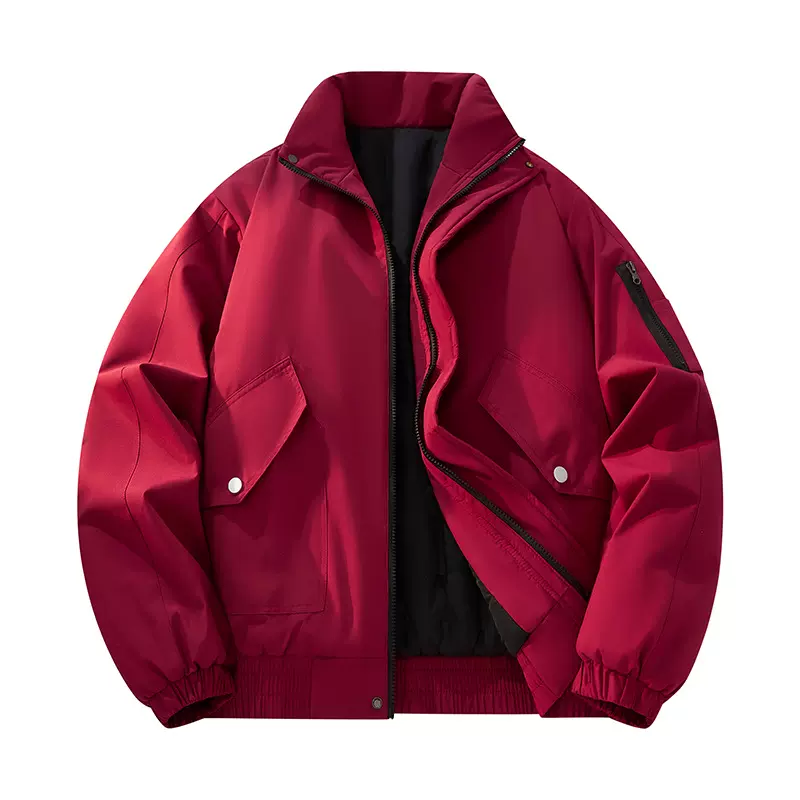 2025新款美式夹克复古男式外套秋冬季加厚保暖纯色情侣外套潮牌男