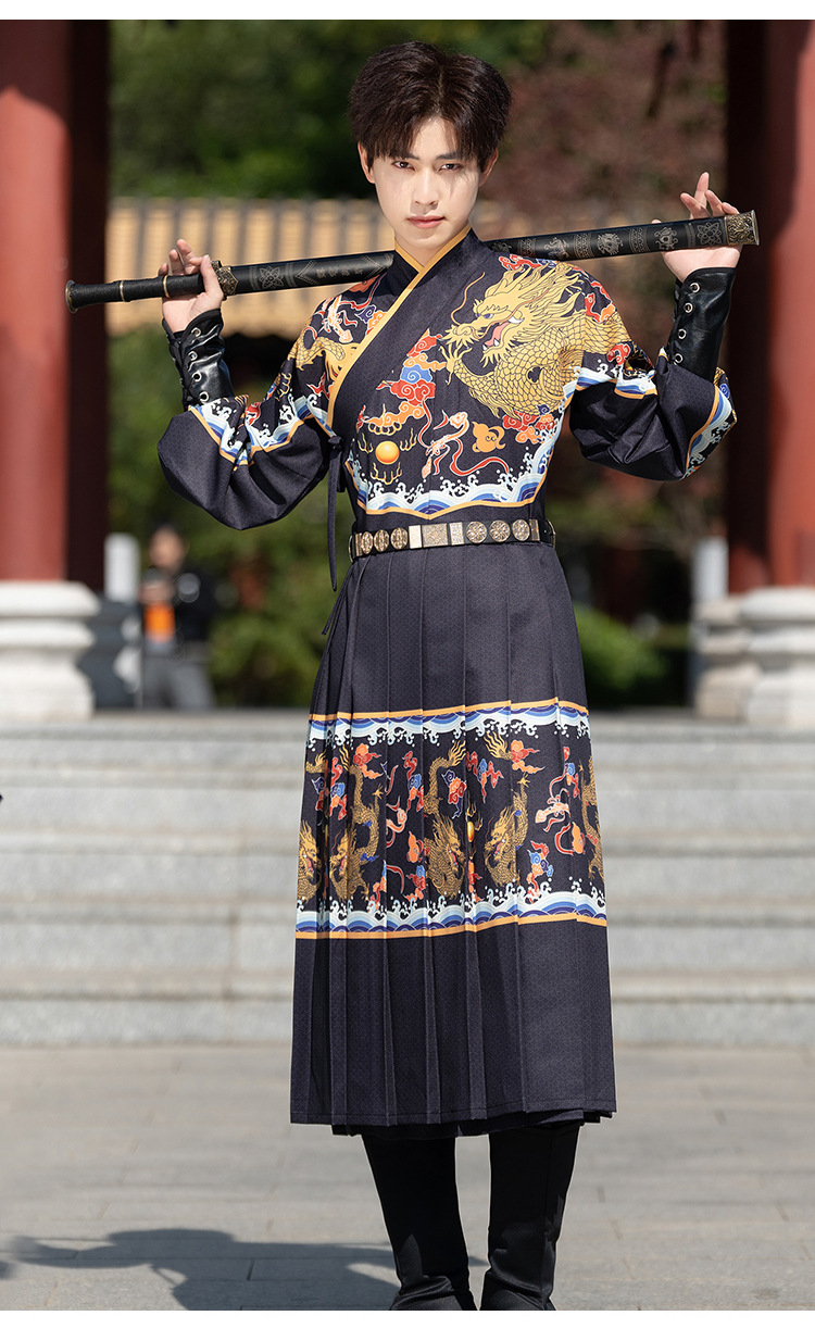 原创汉服龙纹飞鱼服中国风龙年战袍男女同款锦衣卫定位压褶表演服-阿里巴巴
