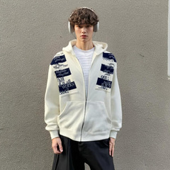 撞色条纹拼接卫衣连帽拉链外套男女同款vibe潮牌美式个性宽松休闲