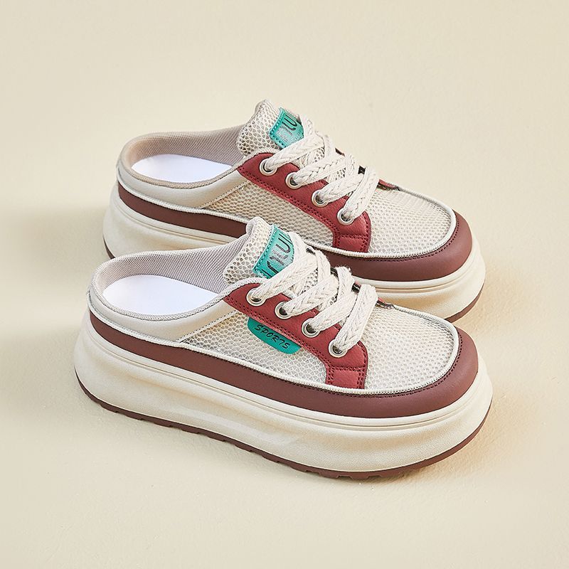 2025 verano medio pequeño zapato blanco nuevo coreano ins estudiantes de malla de fondo grueso casual zapatillas de lazos bajos