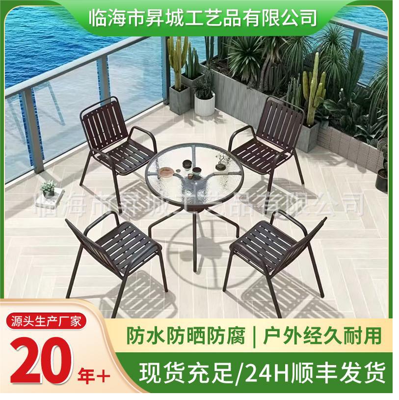 Outdoor Tables and Chairs, Courtyard Leisure Dining Table Sets, Cafe Outdoor Open-Air Balcony Garden Terrace Plastic Wood Tables and Chairs