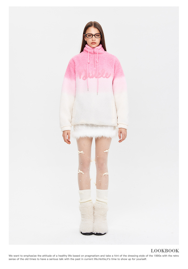 Women's Winter Lamb Wool Sweatshirt Gradient Casual Trendy Jumper_voghion.com