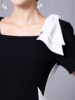 Black and white color block square collar exposed collarbone acetic acid wrapped hip skirt 2024 summer