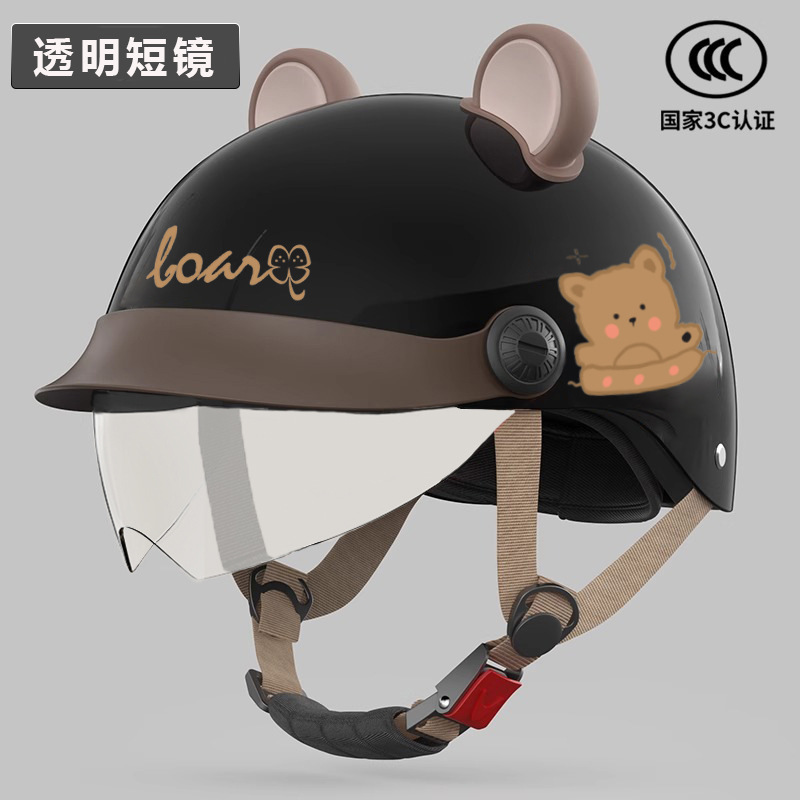 Motosiklet kaskı (dəbilqə), Motuoche Summer Safety Helmet - 3c-certified-cloud-carbon-black-bear-brim-transparent-inner-lens-free-ears