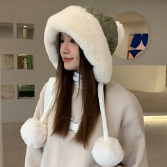 帽子女2025新款冬季羽绒棉毛球防风防寒保暖帽骑行护耳毛绒雷锋帽