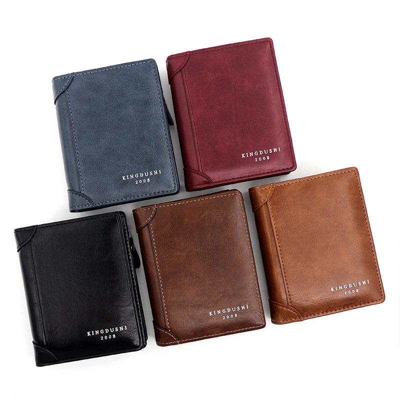 Cartera corta multi-tarjeta de moda de los hombres de negocios coreanos mini monedero vertical de plata monedero con cremallera billetera clave