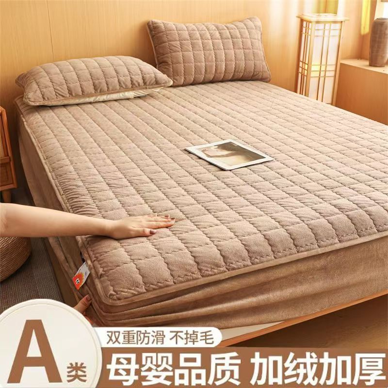 Quilted Fitted Bed Sheets Baby Velvet Cover Winter Fleece-Lined Bed Cover Mattress Protector 2025 New Thickeneded Bed Bed Sheets Bed Cover