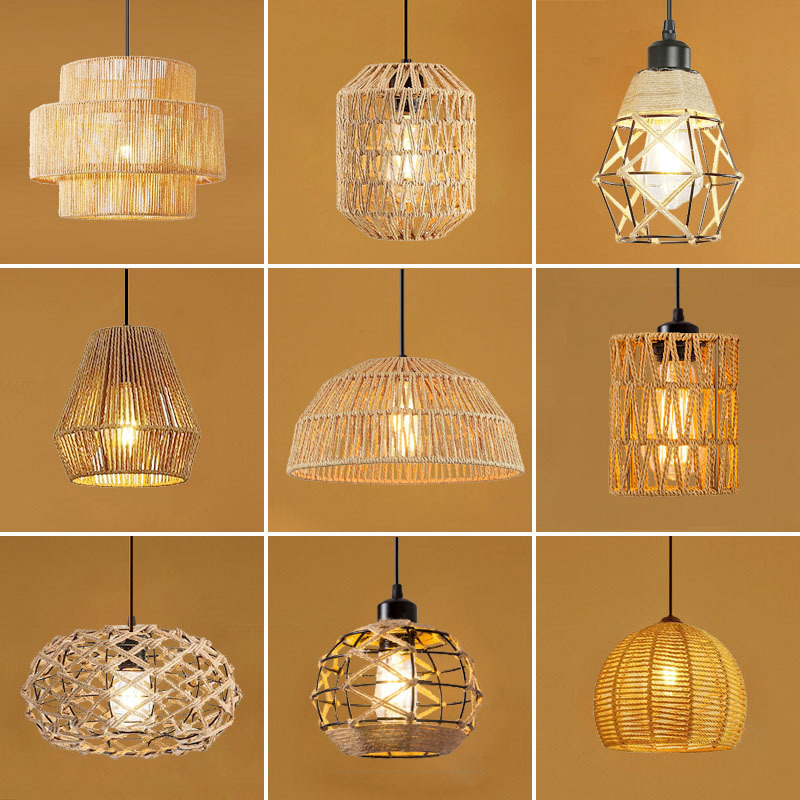 Lámpara de techo tejida a mano con cuerda de cáñamo de imitación estadounidense