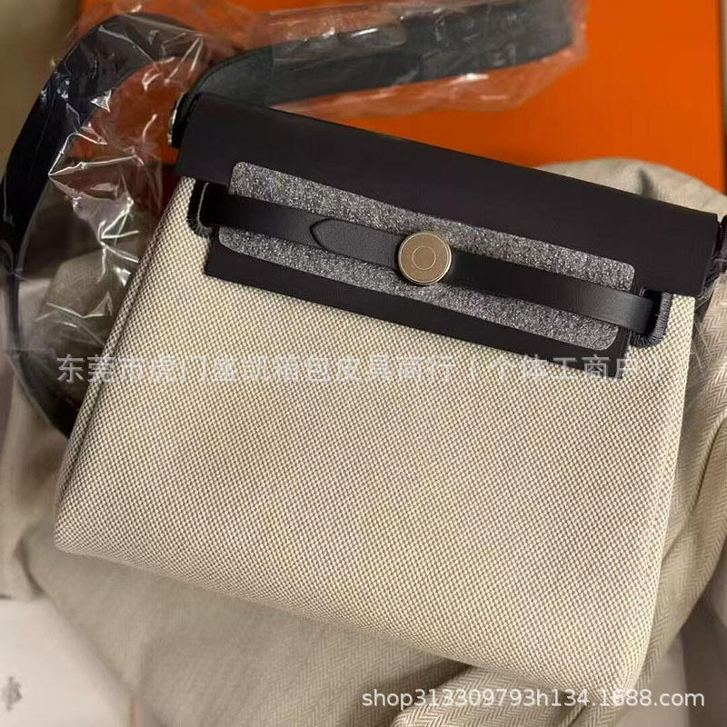 2025 New Handmade miniherbag Inner-stitched Kelly Bag Cowhide Canvas Color-block Bag Shoulder Crossbody Women's Bag
