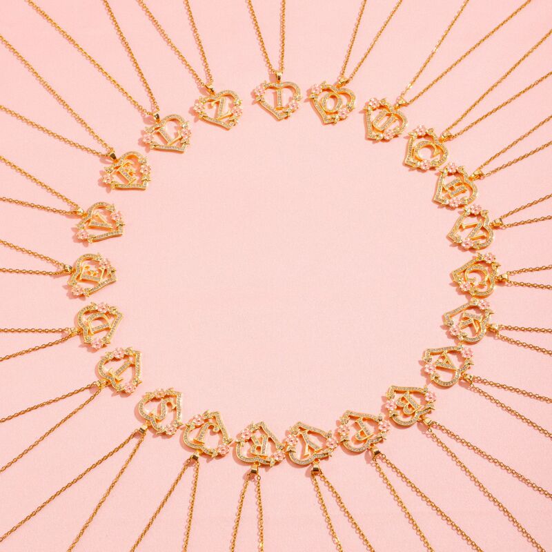 2026 European and American Cross-Border Fashion Light Luxury Hollow Heart Flower Letter Necklace for Women Niche Style Clavicle Chain Wholesale